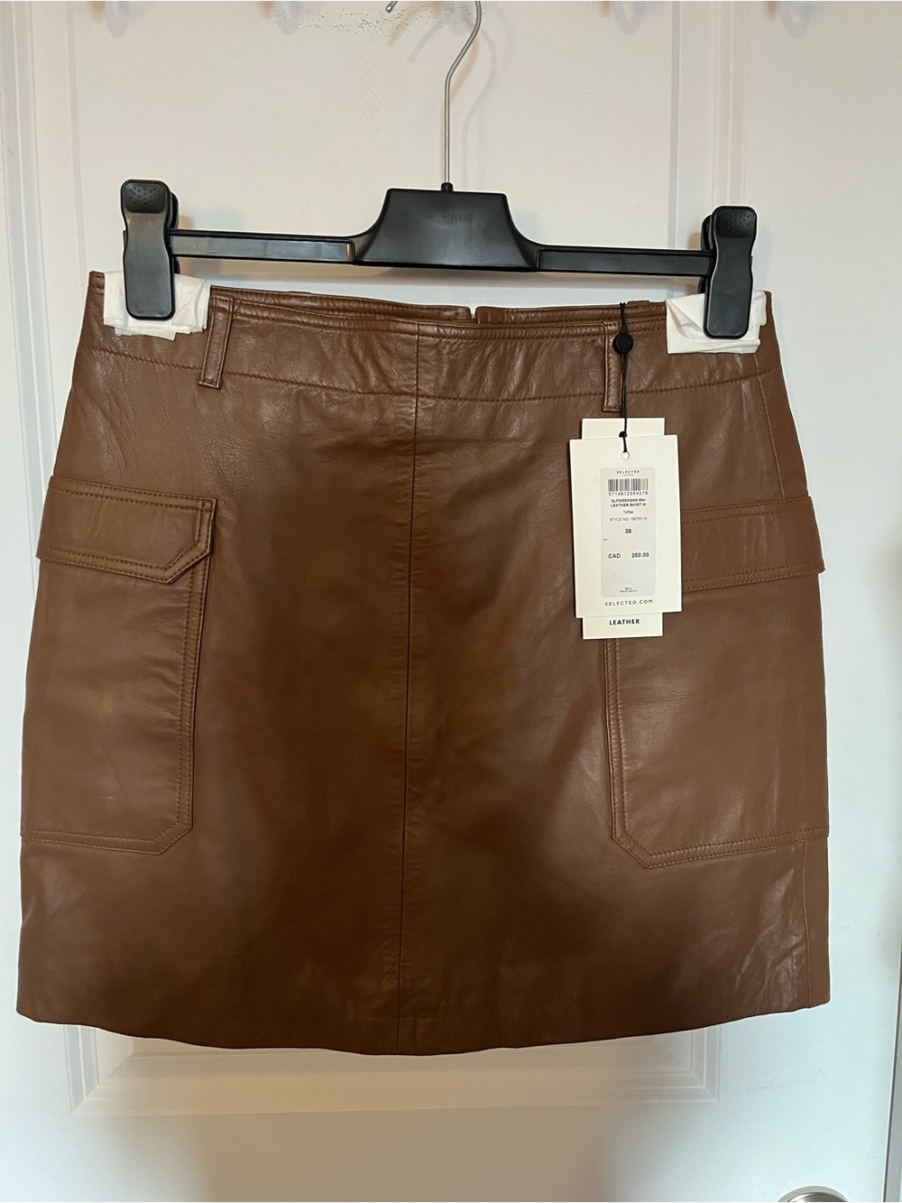 Selected Femme Leather Mini Skirt in Tan